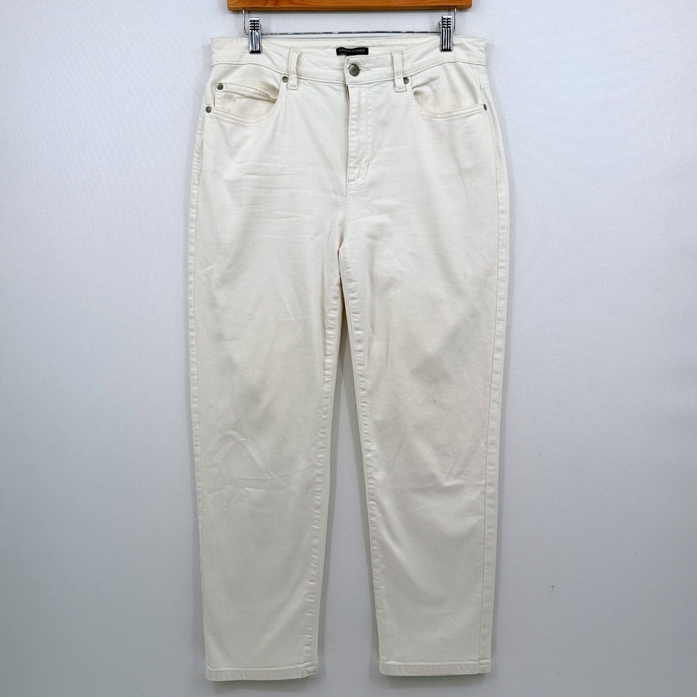 Eileen Fisher Straight Leg Pants Womens 10 Cream Denim Minimalist Quiet Luxury